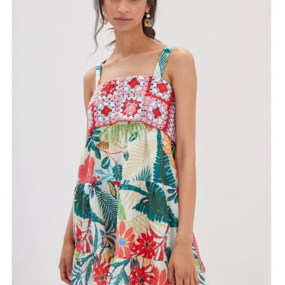 Farm Rio Floral Crochet Multicolor Dress size: Medium